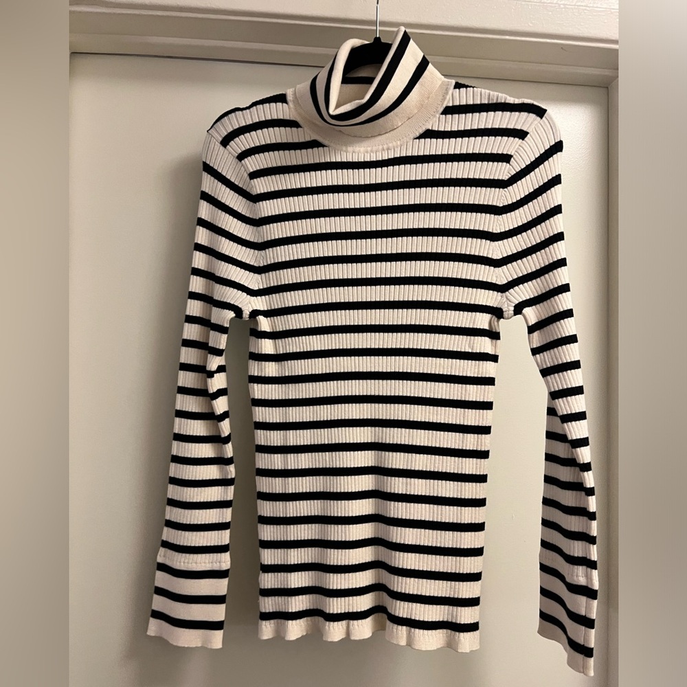 NWOT LOFT Black and Cream Striped Turtleneck